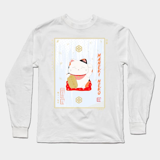 Maneki Neko Ukiyo-e Long Sleeve T-Shirt by Wimido